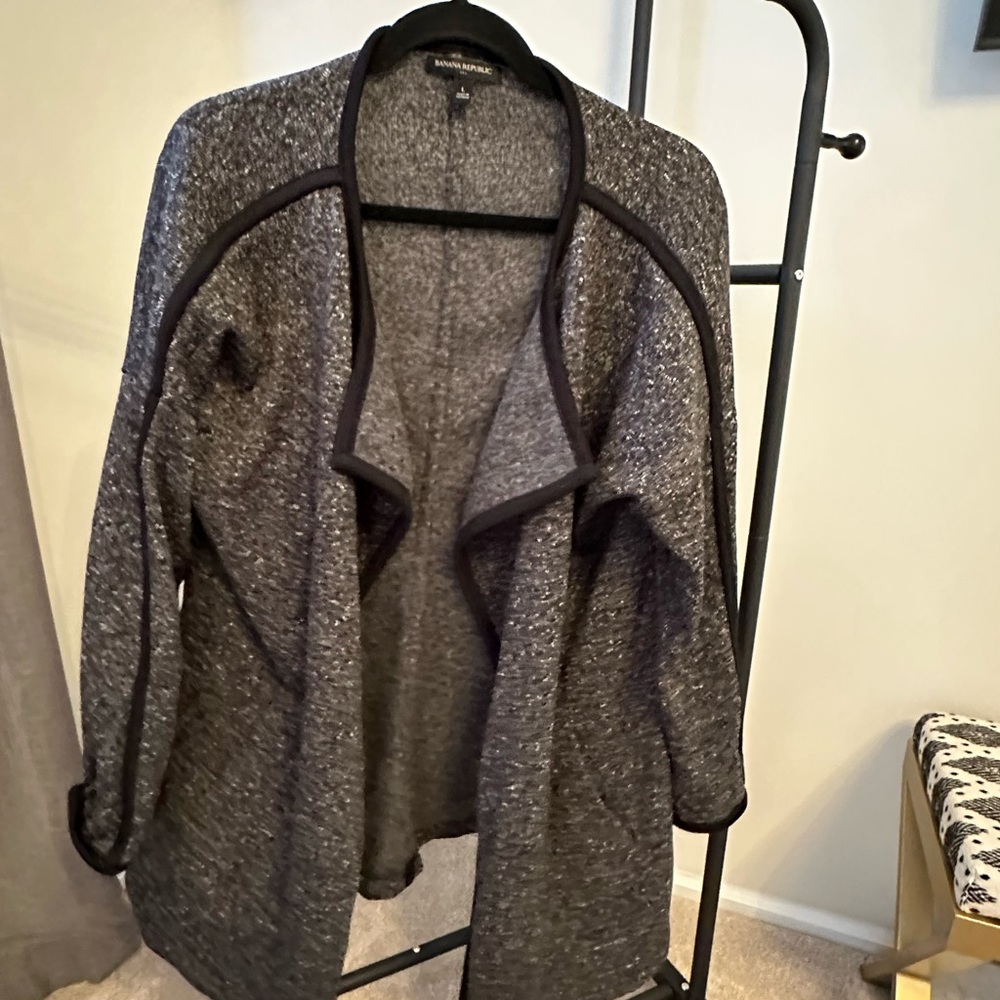 Banana Republic Open Front Jacket Cardigan Sweater in Gray/ Black - Large